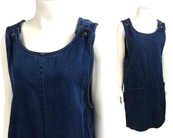 1990s Blue Jean Cotton Denim Sleeveless Dress / Women’s Small *