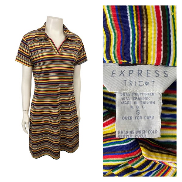 Vintage Rainbow Stripe Shirred Dress
