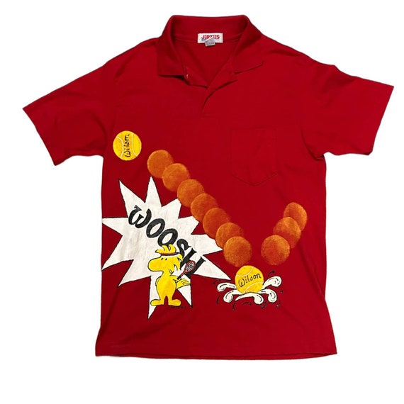 1990s Hand Painted Woodstock Peanuts Tennis Polo S