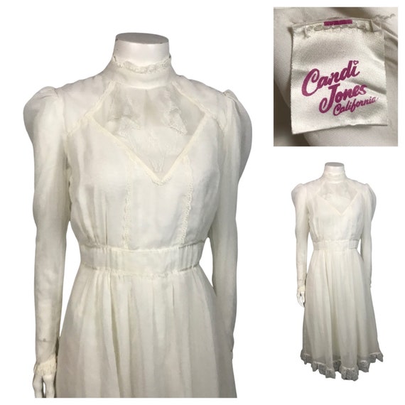 1970s Candi Jones Prairie Dress / White Sheer Vict