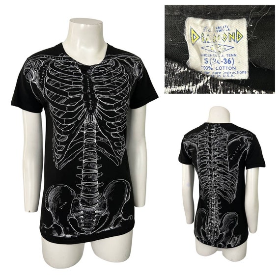 1970s Novelty AOP Skeleton Anatomy Print T Shirt S