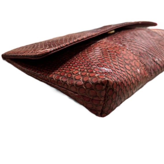 1960s Brown Snakeskin Leather Clutch Purse Handba… - image 2