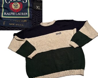 1990s Ralph Lauren Stripe Cotton Oversized Sweater USA Made / Men’s XL *