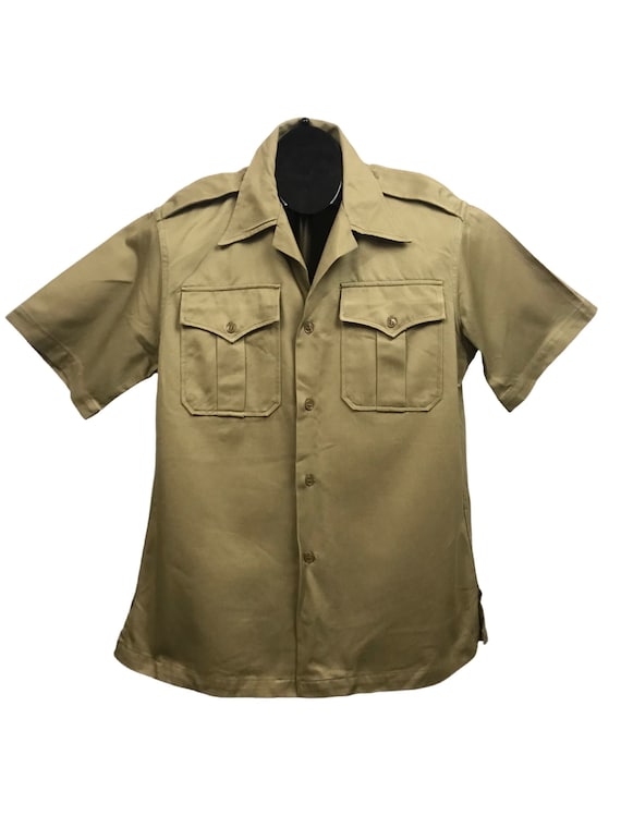 1950s Khaki Military Shirt / 50s Button Down Workw