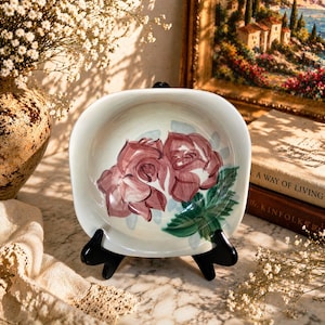 Red Wing Pottery Lexington Rose Serving Bowl: Hand-Painted Pink Floral Ceramic (8.5" Square)
