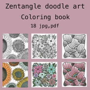 Floral Zentangle Doodle Art Coloring Pages, Abstract Flower Patterns (PDF Download)