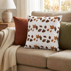 Autumn Leaves Floor Pillow, Tufted Square Fall Cushion, Cozy Seasonal Throw Pillow, Brown Amber Leaf Décor, Reading Nook Floor Seating