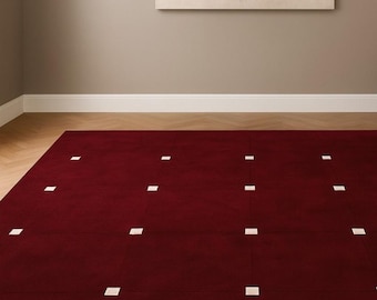 Handgetuft vloerkleed 150 x 240 cm, bordeauxrood vloerkleed, modern geometrisch vloerkleed, handgemaakte decoratie voor woonkamer en slaapkamer, vloerkleed op maat