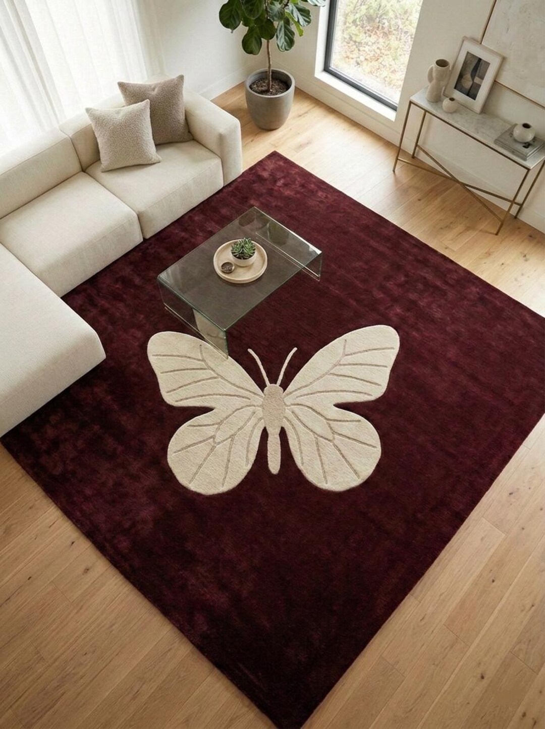 9x12 Ft Hand Tufted Wool Area Rug, Butterfly Rug 5x7 Ft, Modern ...