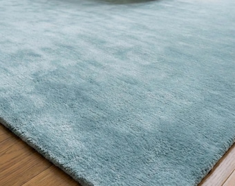Hand Tufted Blue Area Rug, Modern Wool Living Room Rug, Minimalist Bedroom Carpet, 5x8 6x9 8x10, Custom Size Rug, Wool Area Rug