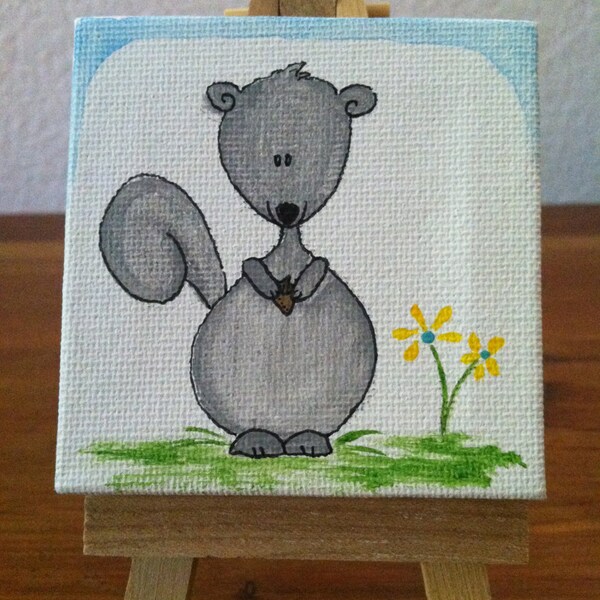 Mini canvas painting // Squirrel Holding an Acorn // Nursery Art // Children's Art