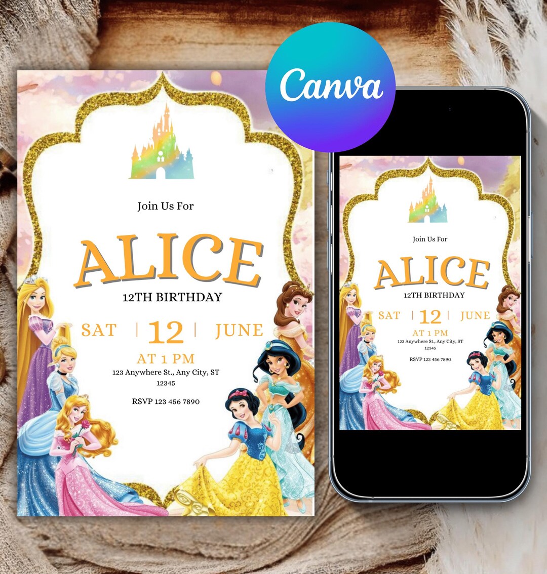 Editable Princess Birthday Invitation | Princess Birthday Template ...