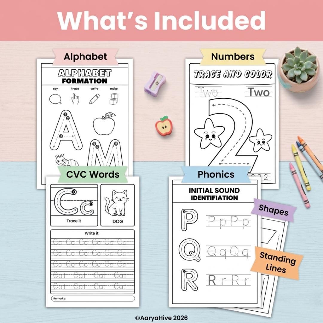 Preschool Learning Bundle Printable | Phonics & CVC Worksheets ...