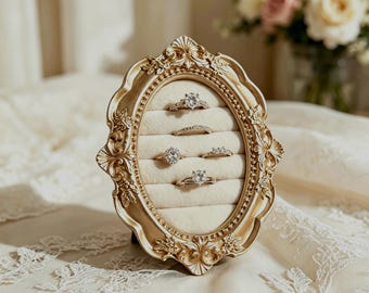 Portafedi vintage, cornice ovale per anelli, organizer per gioielli in velluto, supporto per anello di fidanzamento, decorazione per regalo di nozze.