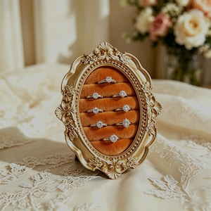 Oval Vintage Ring Display Frame, Wedding Jewelry Organizer, Velvet Ring Holder, Engagement Ring Box Alternative