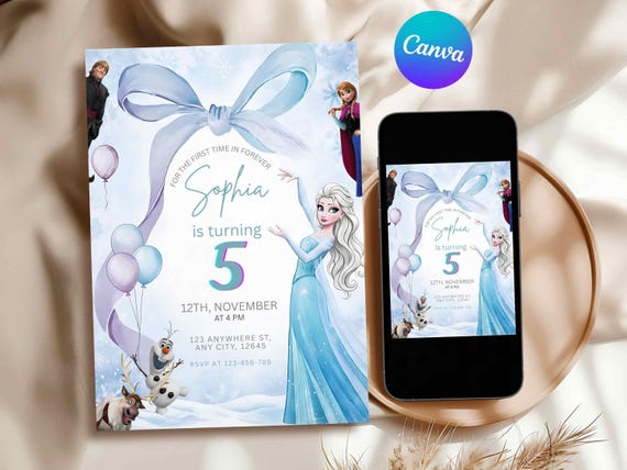 Frozen 5th Birthday Invitation | Frozen Invitation Princess Elsa Anna Party | Invitation Girl Frozen Birthday Invite Theme Editable Digital