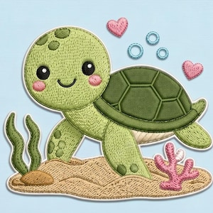 Cute Sea Turtle Embroidery Design, Ocean Turtle Applique, Baby Boy Embroidery File, Nursery Under the Sea Machine Embroidery Pattern Pes