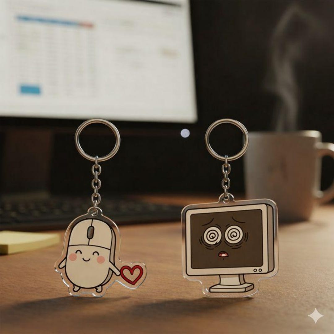 Keychain Computer Mouse Mouse and Computer Keychain - Funny Office Acrylic Keychain - Etsy