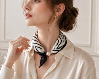 Elegant Satin Scarf Necklace with Pearl Clasp, Korean Style Neck Scarf for Women, French Chic Fashion Accessory