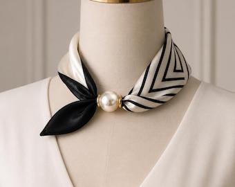 Elegant Satin Scarf Necklace with Pearl Clasp, Korean Style Neck Scarf for Women, French Chic Fashion Accessory