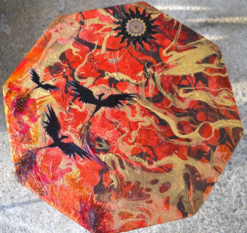 Phoenix Fire Side Repurposed Upcycled Decoupage Tea Table image 1