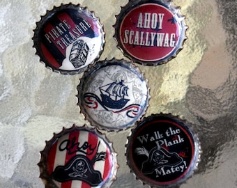 Pirate Bottle Cap Magnet Set of 5