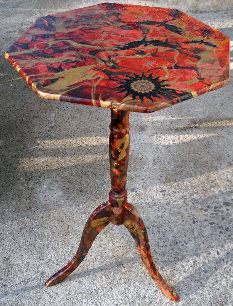 Phoenix Fire Side Repurposed Upcycled Decoupage Tea Table image 2