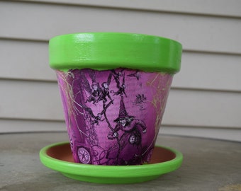 Wicked Witch of the West Wizard of Oz Decorative Decoupage Flower Pot and Saucer
