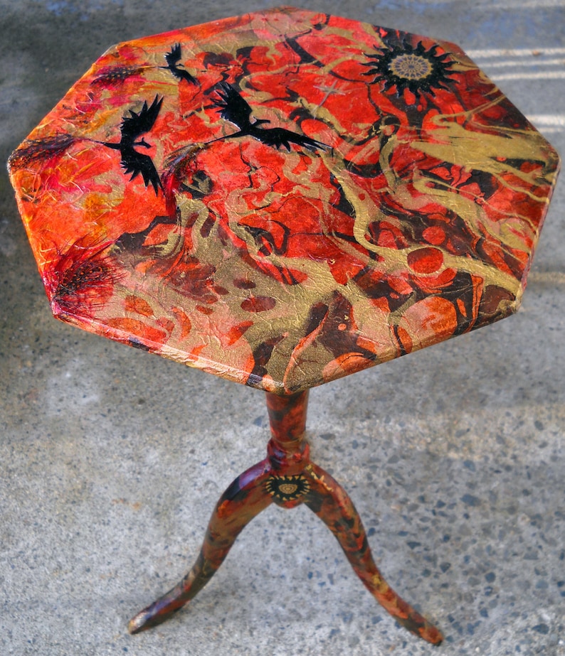 Phoenix Fire Side Repurposed Upcycled Decoupage Tea Table image 5