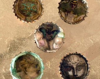 Steampunk Bottle Cap Magnet Set of Five