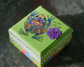 Small Tribal Frog Decoupage Decorative Box