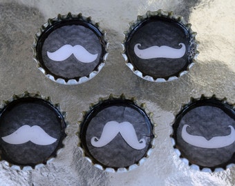 Mustache Bottle Cap Magnet Set of 5