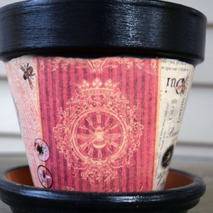 French Country Bee Decoupage Flower Pot 6 in. with Saucer