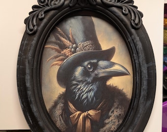 Framed Victorian Animal Portrait: Gothic Raven Art Print (5x7)