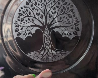 Tree of Life 10" Etched Glass Plate