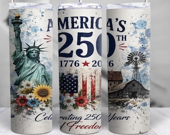 America 250th Tumbler, Patriotic USA 1776-2026 Skinny Cup, Vintage Eagle Flag Design