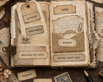 Vintage Grunge Junk Journal Labels, Typewriter Ephemera Tags, Physical Paper Craft Supplies