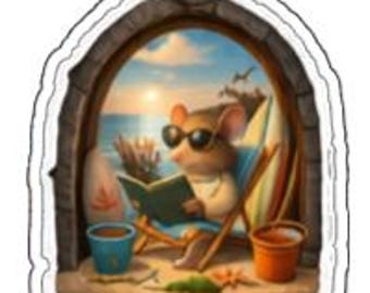 Seasonal Mouse Vinyl Sticker – Cozy Holiday Decor, Collectible Mouse Hole Decal