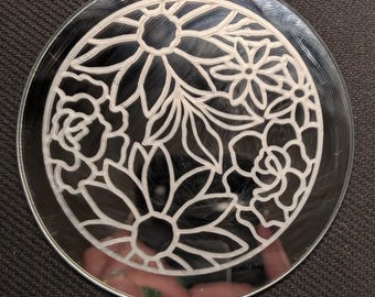 Wildflower Etched Round 4.5" Mirror for Botanical Lovers