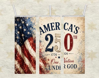 America 250th Anniversary Tumbler, Patriotic USA Flag Design, 20oz Skinny Stainless Steel Cup