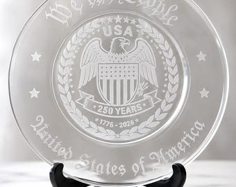 Assiette en verre patriotique gravée à la main, souvenir du 250e anniversaire de We The People USA