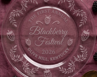 Handmade Etched Glass Plate, Blackberry Festival 2026 Olive Hill Keepsake