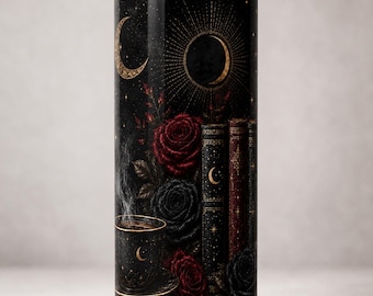 Dark Romance Bookish Tumbler, Gothic Celestial Rose Coffee Cup, Moody Reader Gift