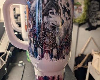 Custom 40oz Tumbler with Handle | Sublimation Insulated Travel Mug, Stainless Steel Cup