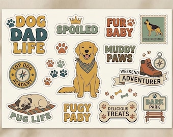 Dog Lover Ephemera Sheets | Dog Mom Dad Puppy Scrapbook Stickers (Digital Download)