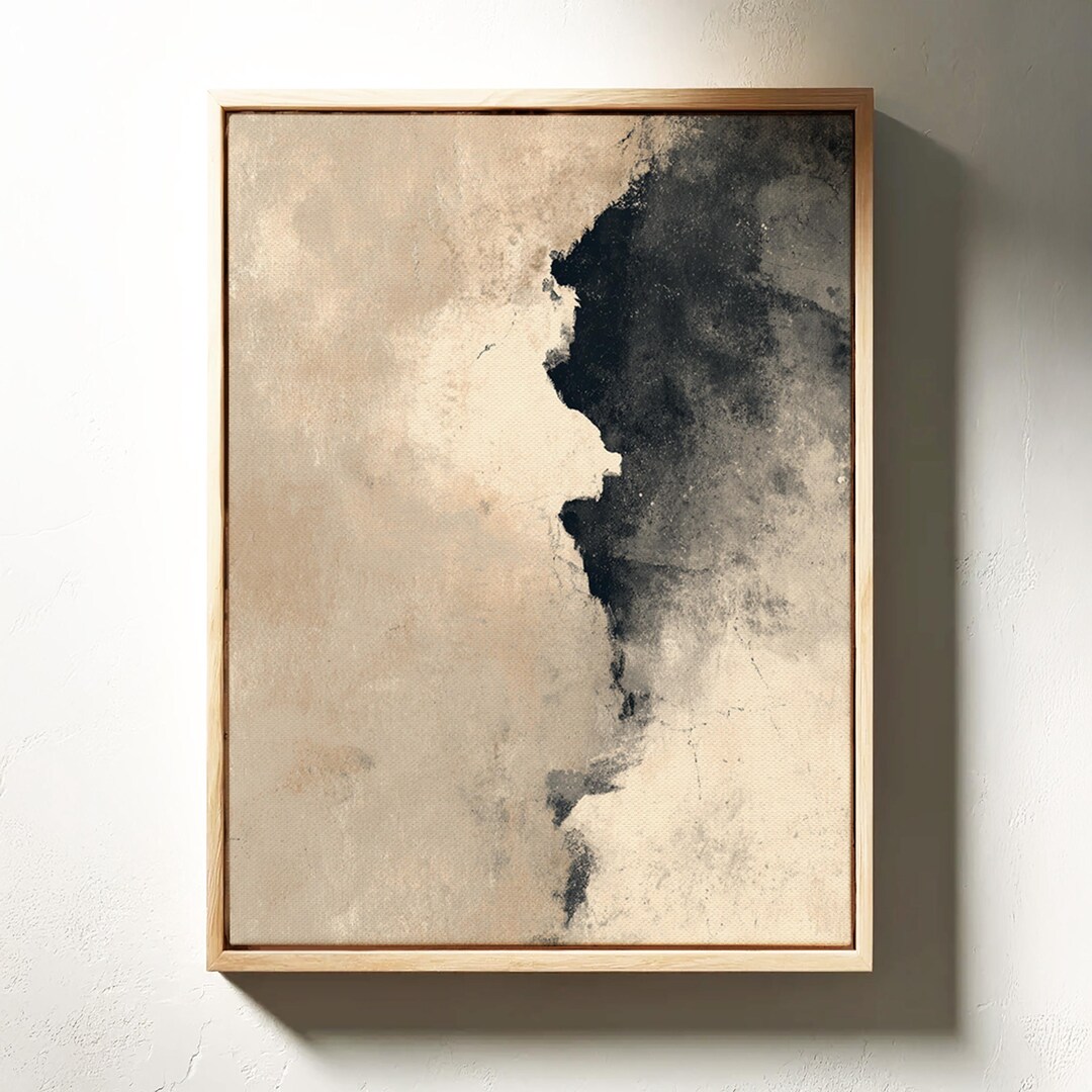 Neutral Textured Wall Art in Beige & Charcoal - Large Abstract Framed ...