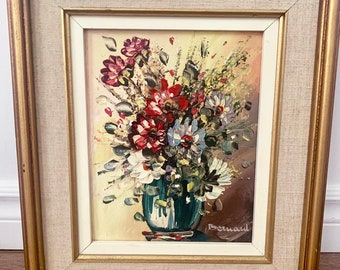 Original Oil On Canvas Painting, Flowers in Vase Painting, Still Life Flowers, Signed Framed Painting, Floral Arrangement Painting, Cottage