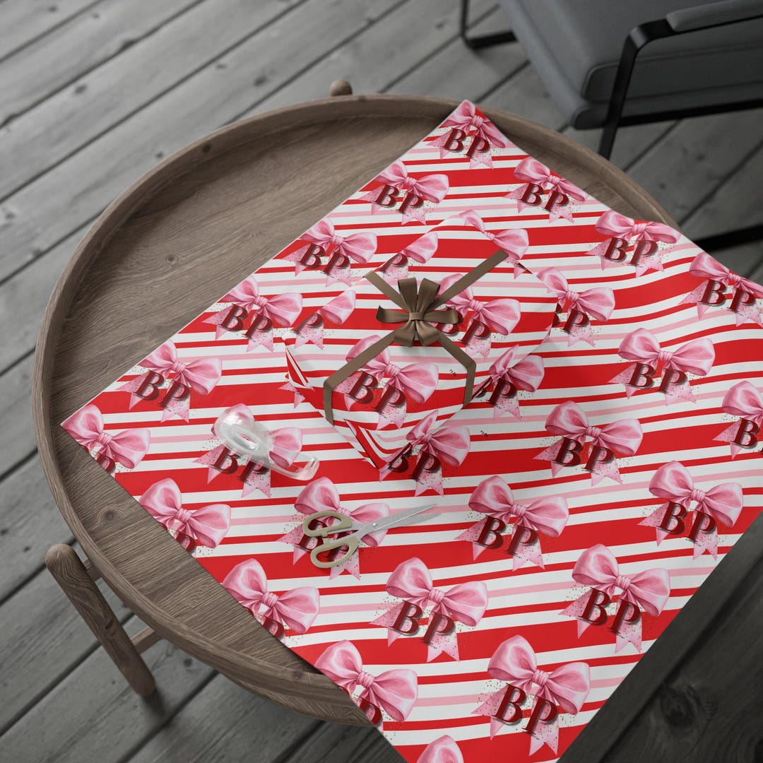 Pink Bow Wrapping Paper | Candy Cane Stripe Christmas Gift Wrap ...