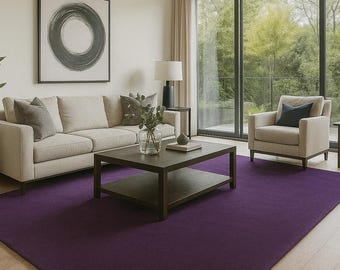 Hand Tufted Solid Purple Wool Rug - Modern Minimalist Plush Carpet