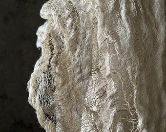 Natural Ramie Crinkle Open Weave Mesh Fabric, Stiff Sheer Netting by the Yard for Tea Ceremony Art Install DIY